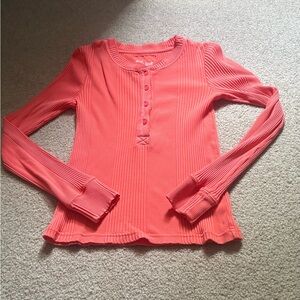 Aerie Vibrant Coral Ribbed Top